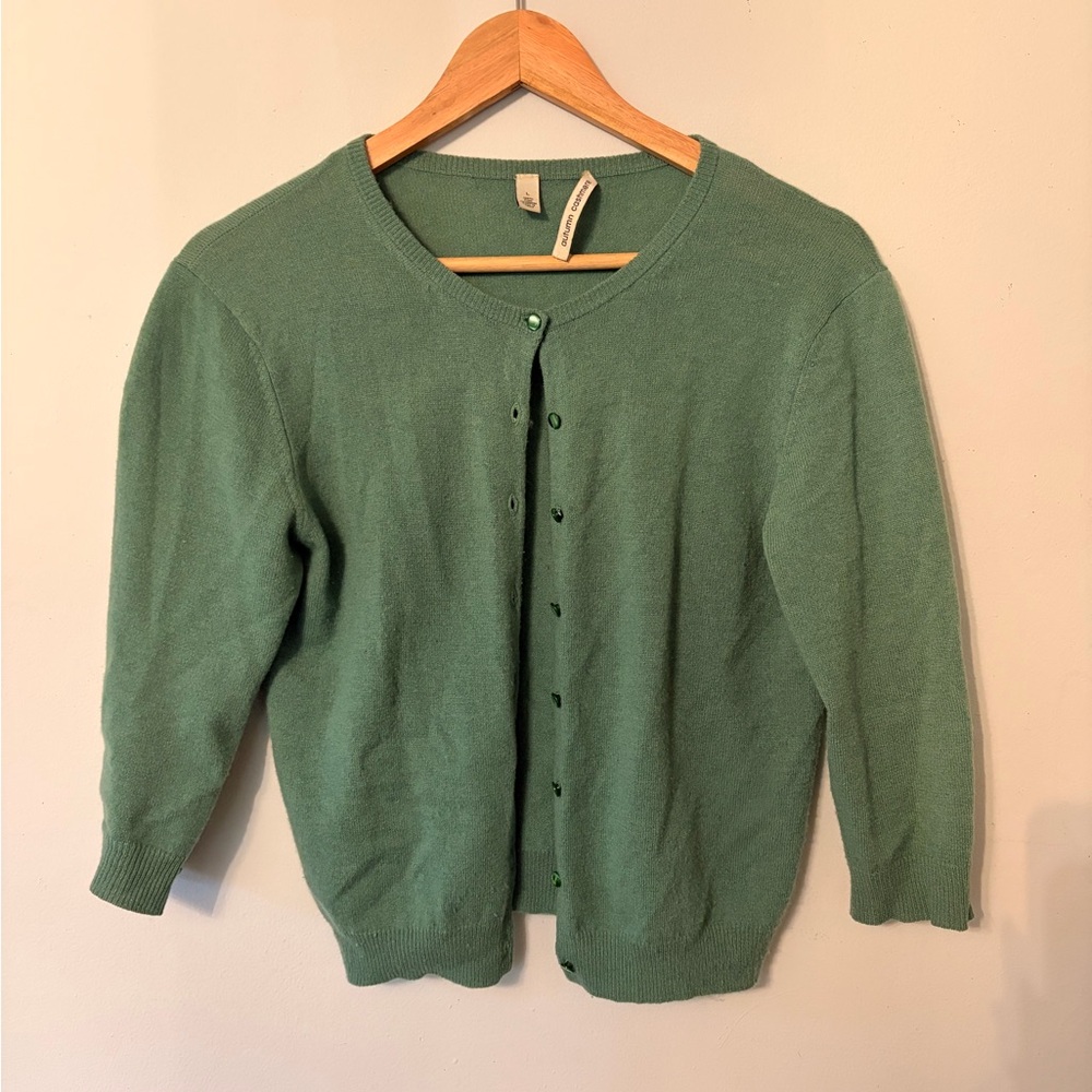 Cropped Sage Green Cashmere Cardigan Sweater